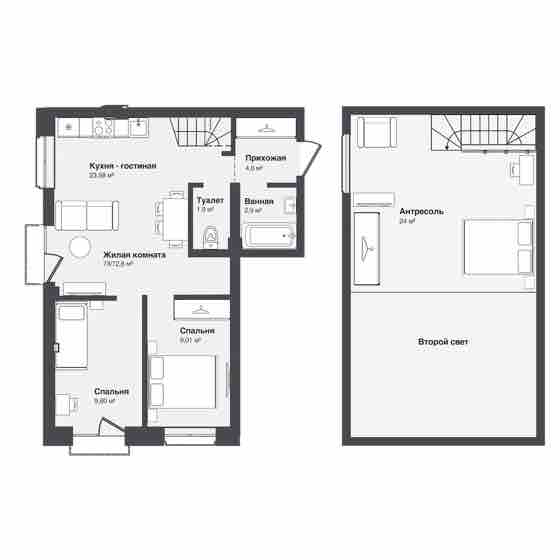 Планировка: 3-комнатная 73 м²